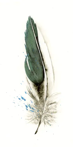 Image of a feather watercolor painting by Shayna Larsen, originals & prints available