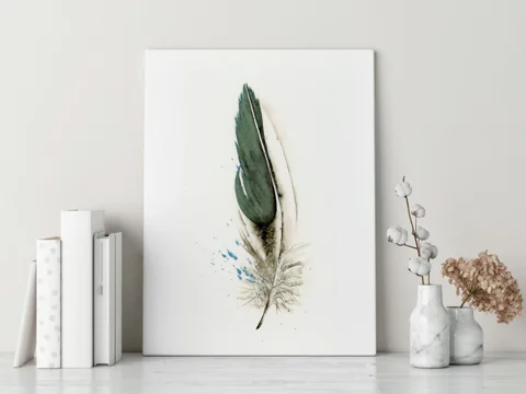 Image of a feather watercolor painting by Shayna Larsen, originals & prints available