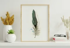 Image of a feather watercolor painting by Shayna Larsen, originals & prints available