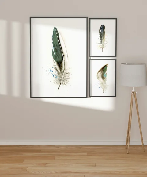 Image of a feather watercolor painting by Shayna Larsen, originals & prints available
