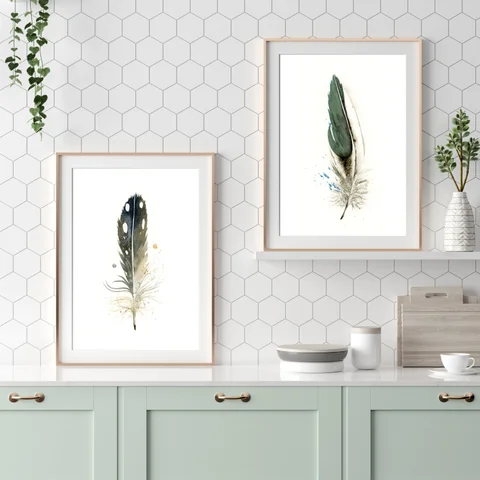 Image of a feather watercolor painting by Shayna Larsen, originals & prints available