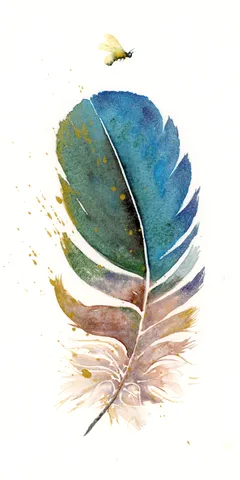 Image of a feather watercolor painting by Shayna Larsen, originals & prints available