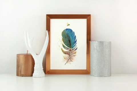 Image of a feather watercolor painting by Shayna Larsen, originals & prints available