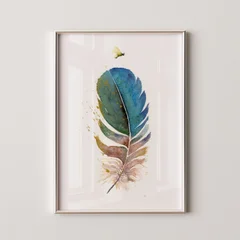 Image of a feather watercolor painting by Shayna Larsen, originals & prints available