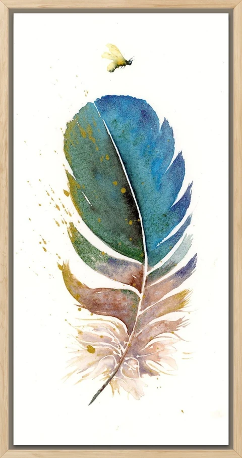 Image of a feather watercolor painting by Shayna Larsen, originals & prints available