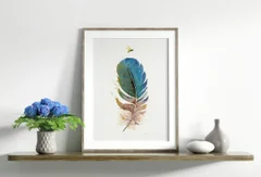 Image of a feather watercolor painting by Shayna Larsen, originals & prints available