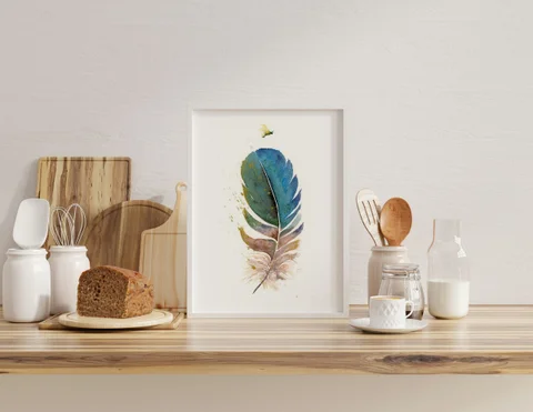 Image of a feather watercolor painting by Shayna Larsen, originals & prints available