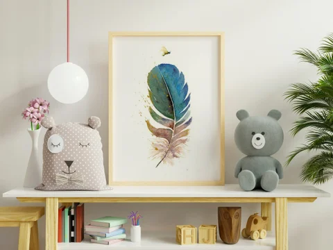 Image of a feather watercolor painting by Shayna Larsen, originals & prints available