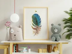 Image of a feather watercolor painting by Shayna Larsen, originals & prints available