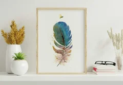 Image of a feather watercolor painting by Shayna Larsen, originals & prints available