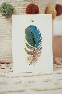 Image of a feather watercolor painting by Shayna Larsen, originals & prints available