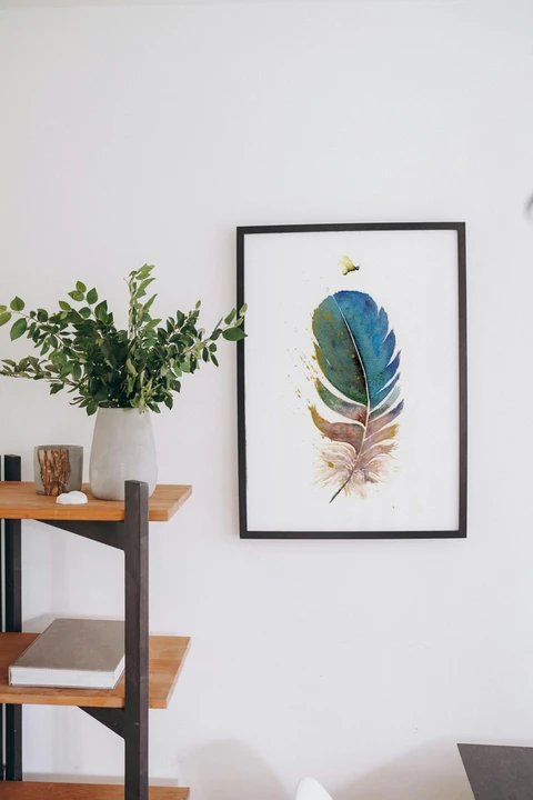 Image of a feather watercolor painting by Shayna Larsen, originals & prints available
