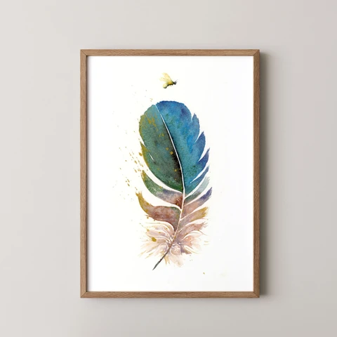 Image of a feather watercolor painting by Shayna Larsen, originals & prints available