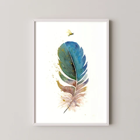 Image of a feather watercolor painting by Shayna Larsen, originals & prints available