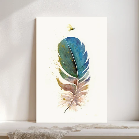 Image of a feather watercolor painting by Shayna Larsen, originals & prints available