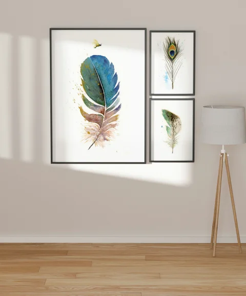 Image of a feather watercolor painting by Shayna Larsen, originals & prints available