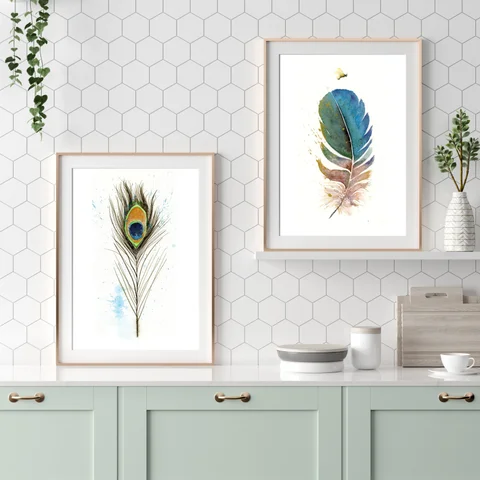 Image of a feather watercolor painting by Shayna Larsen, originals & prints available