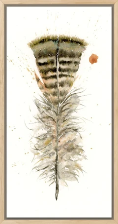 Image of a feather watercolor painting by Shayna Larsen, originals & prints available