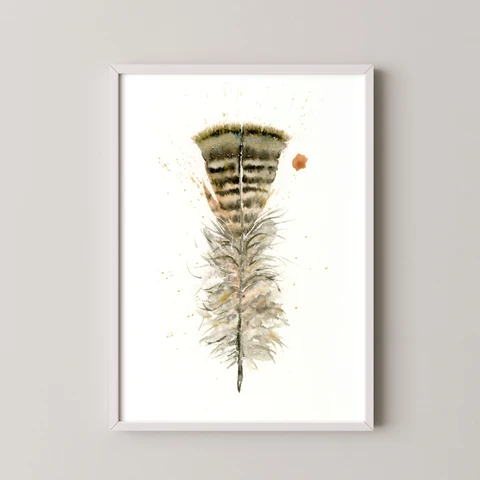 Image of a feather watercolor painting by Shayna Larsen, originals & prints available