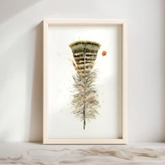 Image of a feather watercolor painting by Shayna Larsen, originals & prints available