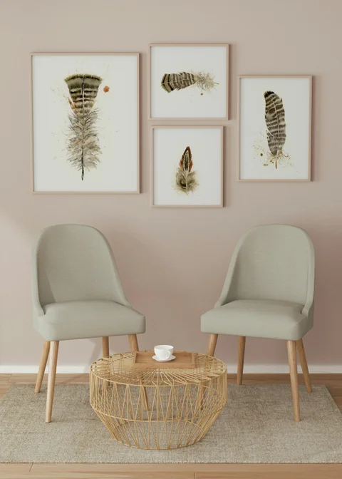 Image of a feather watercolor painting by Shayna Larsen, originals & prints available