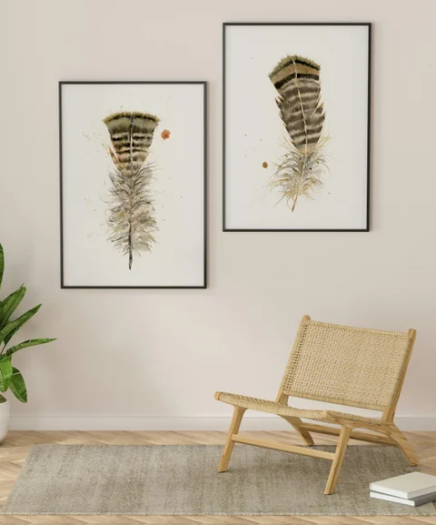 Image of a feather watercolor painting by Shayna Larsen, originals & prints available