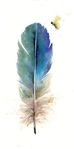 Image of a feather watercolor painting by Shayna Larsen, originals & prints available