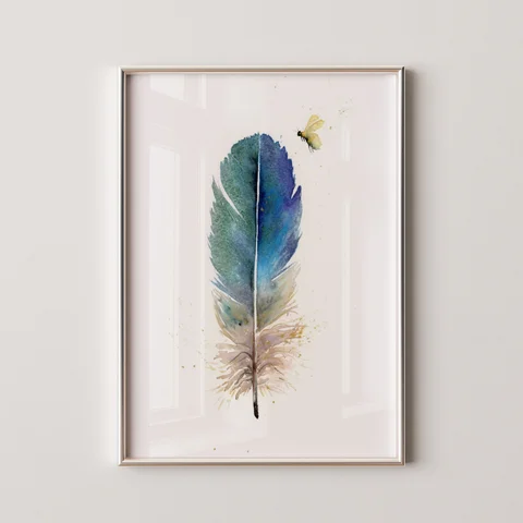 Image of a feather watercolor painting by Shayna Larsen, originals & prints available