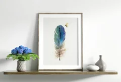 Image of a feather watercolor painting by Shayna Larsen, originals & prints available
