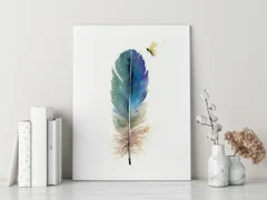 Image of a feather watercolor painting by Shayna Larsen, originals & prints available