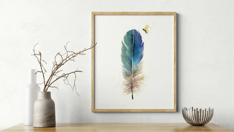 Image of a feather watercolor painting by Shayna Larsen, originals & prints available