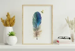 Image of a feather watercolor painting by Shayna Larsen, originals & prints available