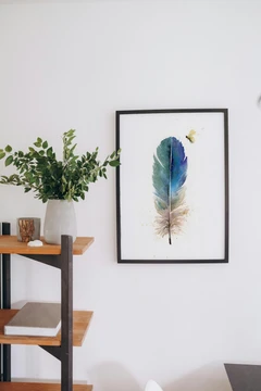 Image of a feather watercolor painting by Shayna Larsen, originals & prints available