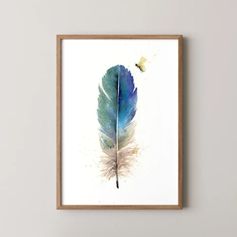 Image of a feather watercolor painting by Shayna Larsen, originals & prints available