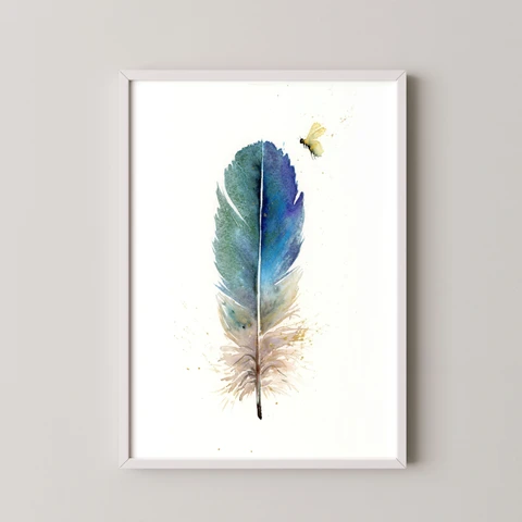 Image of a feather watercolor painting by Shayna Larsen, originals & prints available