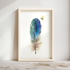 Image of a feather watercolor painting by Shayna Larsen, originals & prints available
