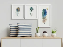 Image of a feather watercolor painting by Shayna Larsen, originals & prints available