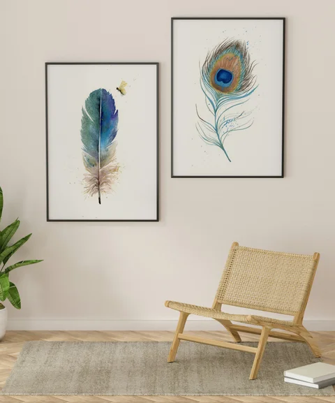 Image of a feather watercolor painting by Shayna Larsen, originals & prints available