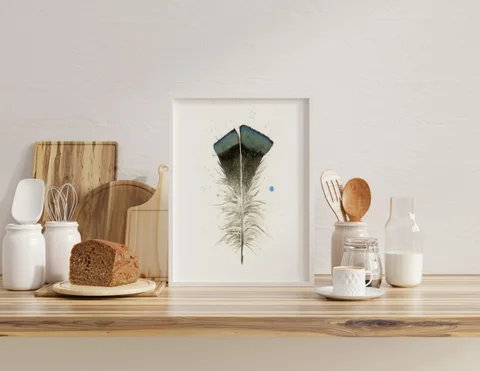 Image of a feather watercolor painting by Shayna Larsen, originals & prints available