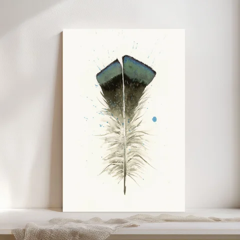 Image of a feather watercolor painting by Shayna Larsen, originals & prints available