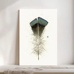 Image of a feather watercolor painting by Shayna Larsen, originals & prints available