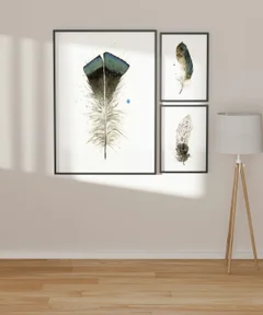 Image of a feather watercolor painting by Shayna Larsen, originals & prints available