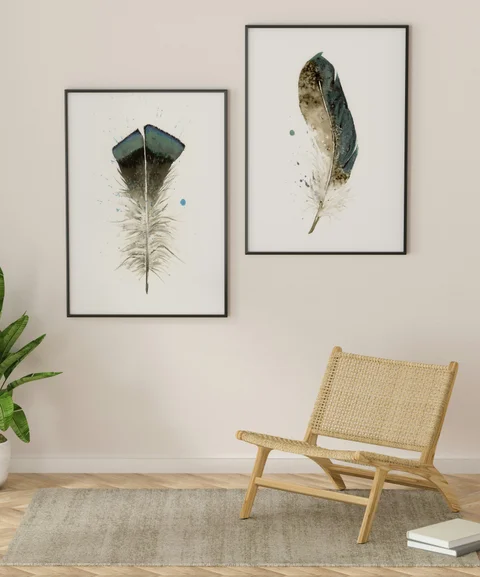 Image of a feather watercolor painting by Shayna Larsen, originals & prints available