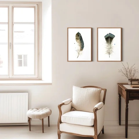 Image of a feather watercolor painting by Shayna Larsen, originals & prints available