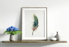 Image of a feather watercolor painting by Shayna Larsen, originals & prints available
