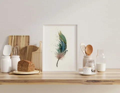 Image of a feather watercolor painting by Shayna Larsen, originals & prints available