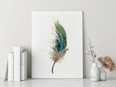 Image of a feather watercolor painting by Shayna Larsen, originals & prints available