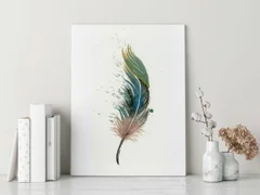Image of a feather watercolor painting by Shayna Larsen, originals & prints available
