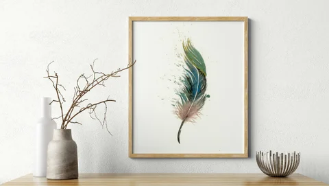 Image of a feather watercolor painting by Shayna Larsen, originals & prints available