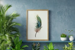 Image of a feather watercolor painting by Shayna Larsen, originals & prints available